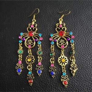 Colorful boho gold tone chandelier earrings